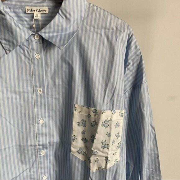 $149 NWT Blue For Love And Lemons “Tamren” Striped Sleep Shirt Sz Small - Picture 5 of 8